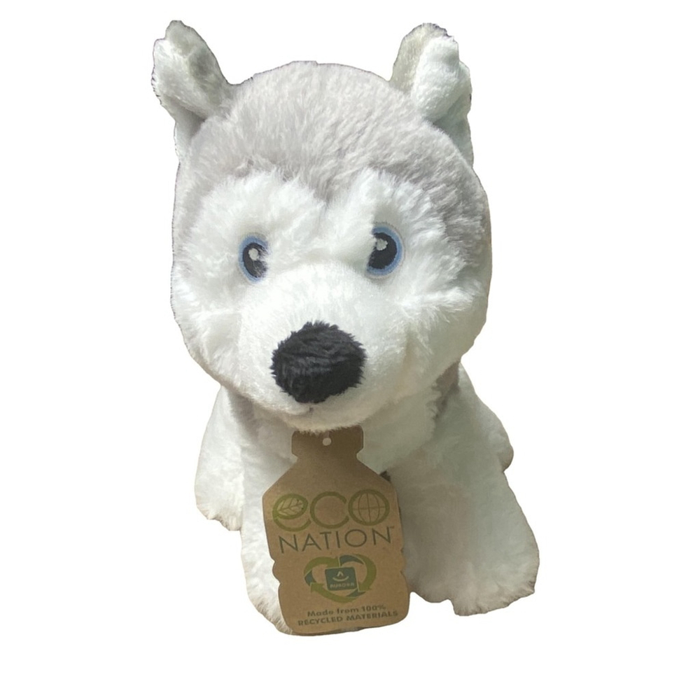 AURORA Eco Nation Grey & White Plush Husky Dog Size 8 Inches
